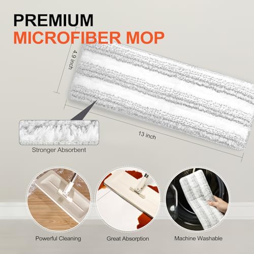 Mop and Bucket with Wringer Set, Flat Mop System with 3 Reusable Microfiber Pads C2920