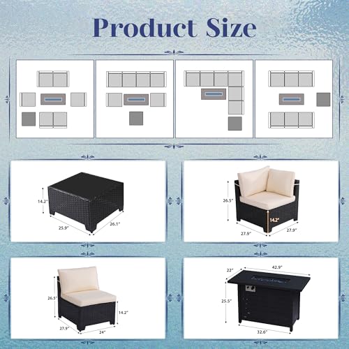 Outdoor Sectional Sofa Set with Cushions and Glass Coffee Table T1708