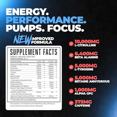 Pre Workout, Advanced Formula, Boosts Energy, Focus & Performance B1952