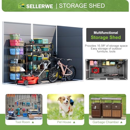 Resin Storage Shed, Waterproof Outdoor Tool Shed with Floor, Double Lockable Doors I89690