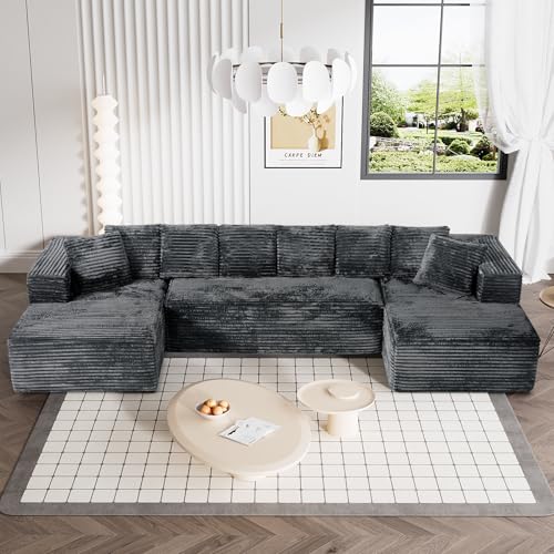 Modular Sectional Sofa with Chaise Lounge, Corduroy Memory Foam, Black Z82307