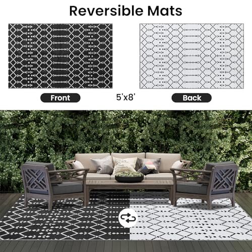 Waterproof Outdoor Rug 5x8 ft, Reversible Plastic Straw Patio Mat Z2613