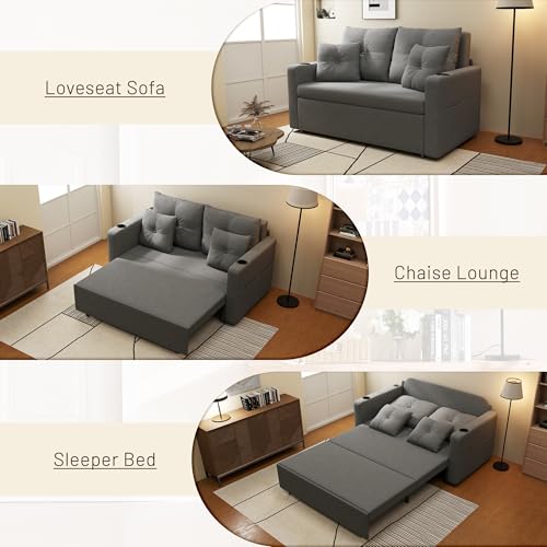 Convertible Sleeper Sofa Bed with Cup Holders, Grey H654808