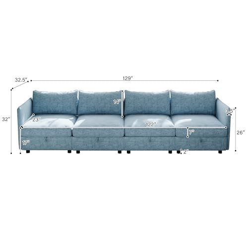 Modular Storage Sectional Sofa with Movable Ottomans, U-Shaped Chenille U839651