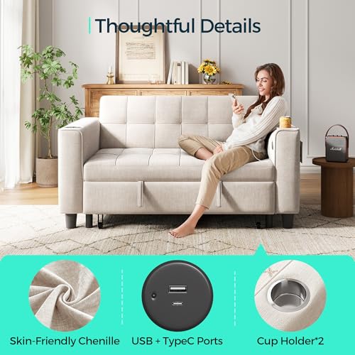 3-in-1 Convertible Sofa Bed with Charging Station, Green R3379