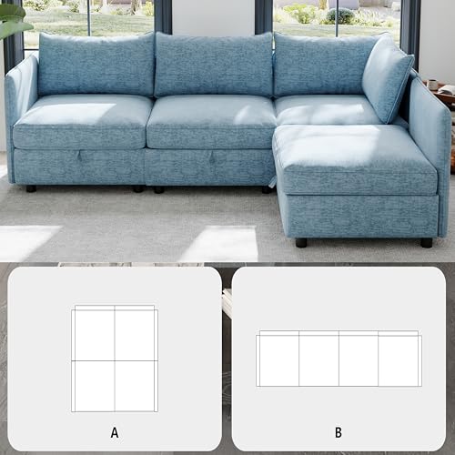 Modular Storage Sectional Sofa with Movable Ottomans, U-Shaped Chenille U839651