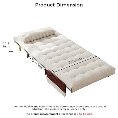 Convertible Chair Bed Sleeper for Adults, Linen with Wooden Arms & Pillows, Foldable Single Futon Sofa Bed Q683821