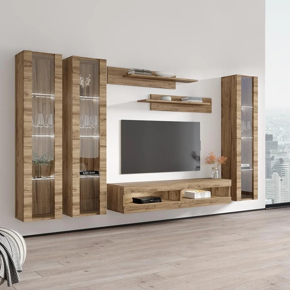 Wall Mounted Floating Entertainment Center Oak P889
