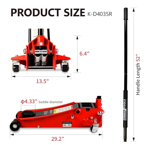 Heavy Duty Hydraulic Floor Jack, Low Profile Steel Racing Jack, 2 Ton Capacity, Blue H1350