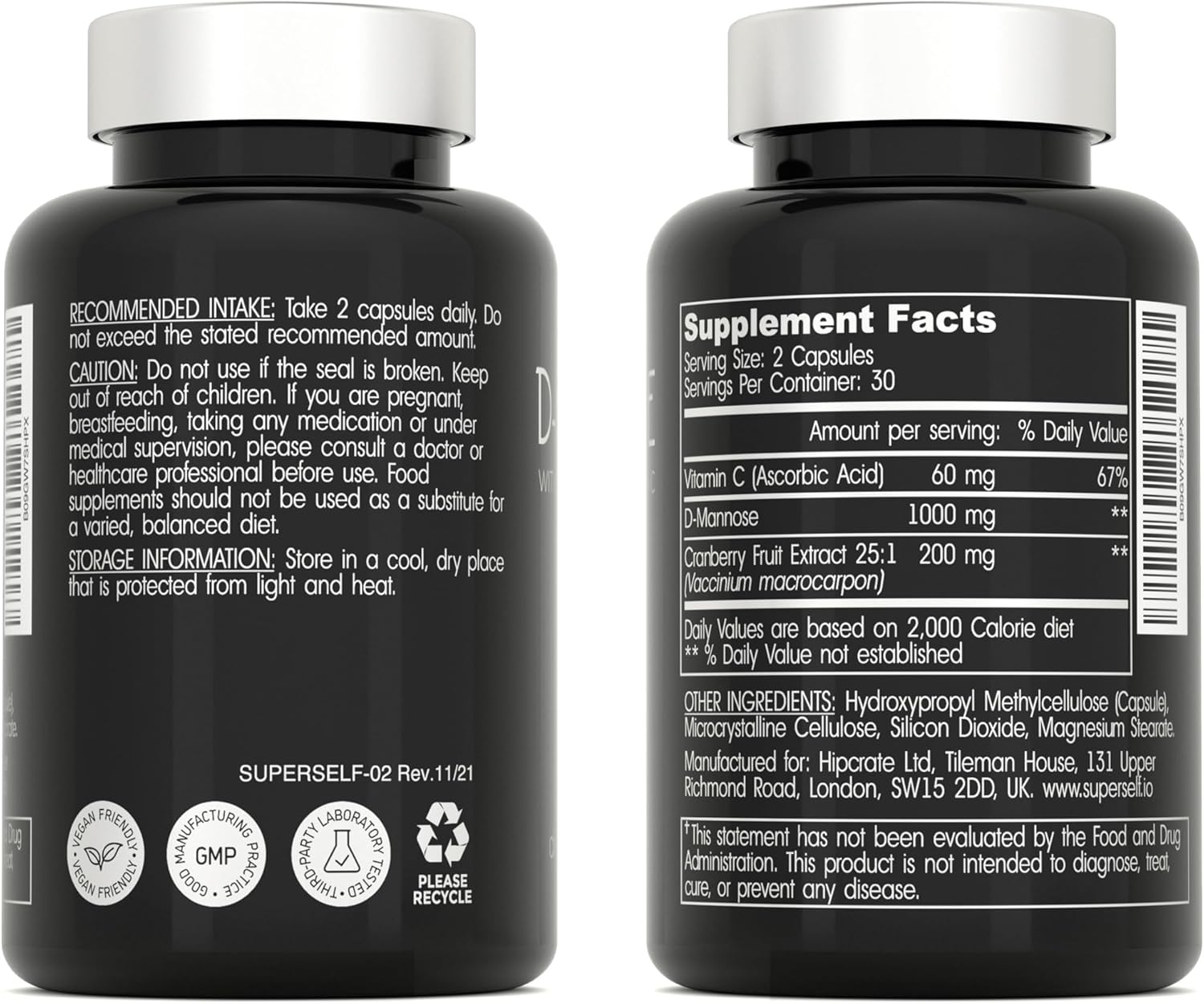 D-Mannose 1000mg Capsules with Cranberry Extract and Vitamin C for Urinary Tract Health S19843