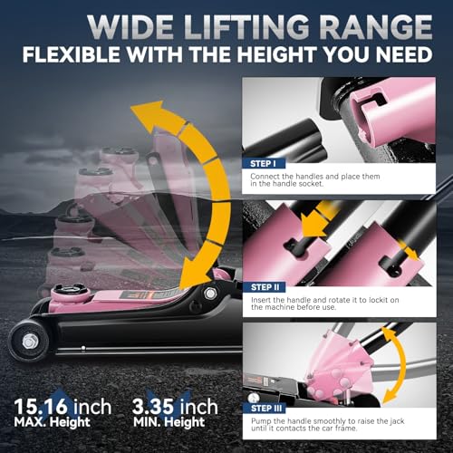 4 Ton Low Profile Floor Jack, Heavy Duty Steel Hydraulic with Dual Pistons Quick Lift Pump P3195