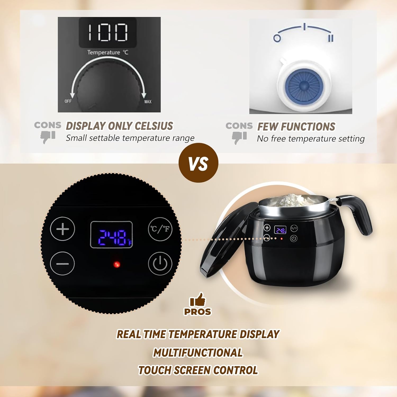 Wax Melter for Candle Making, 1L Melting Pot with Digital Temperature Display A2391
