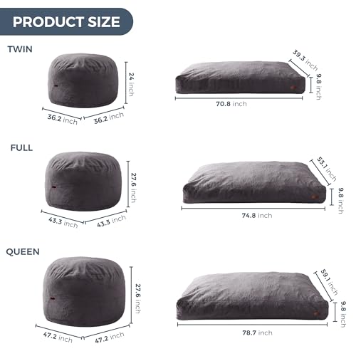 Giant Bean Bag Chair Bed for Adults, Convertible Floor Sofa Mattress R473823
