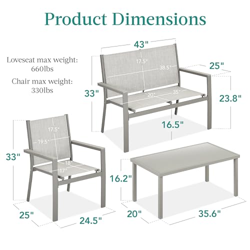 Outdoor Textilene Patio Conversation Set with Loveseat and Coffee Table V736