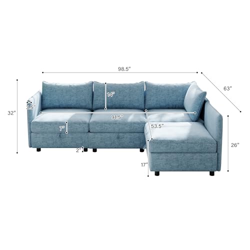 Modular Storage Sectional Sofa with Movable Ottomans, U-Shaped Chenille U839651