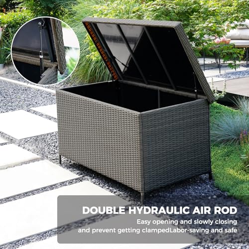 Outdoor Storage Box with Lid for Patio Furniture, Garden Tools, 158 Gallon, Grey H8440