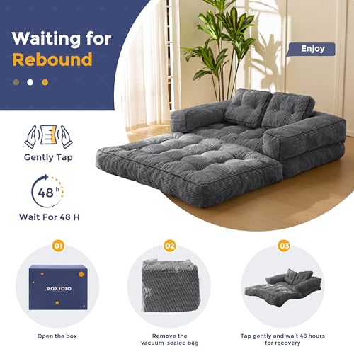 Folding Sofa Bed, L-Shaped Convertible Sleeper Couch with Armrest and Pillow, Dark Grey M375676
