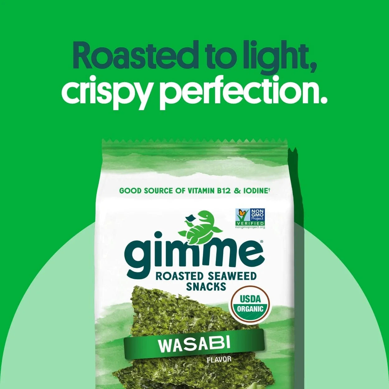 Organic Roasted Seaweed Sheets, Wasabi, 12 Count, Keto Snack F87924