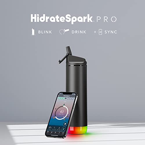 Smart Water Bottle – Insulated Stainless Steel – Tracks Water Intake with Bluetooth, LED Reminder, Straw Lid, 21 oz Y623953