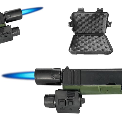 Black Green Torch Windproof Lighter,Butane Refillable Lighters, for Men,Adjustable Jet Flame Lighter,Jet Torch Lighter,Camping, Fishing, Grill, BBQ,Candle (No Gas)