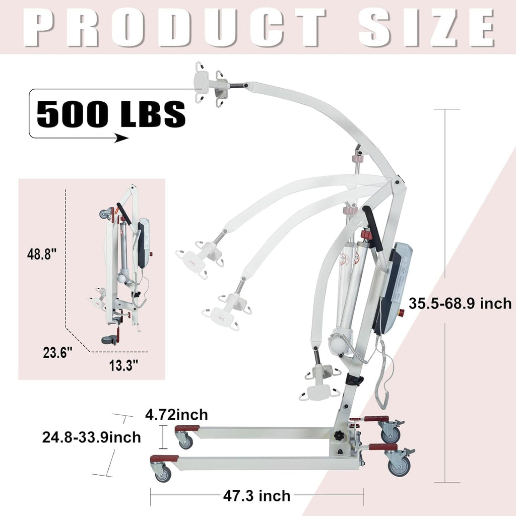 Foldable Electric Patient Transfer Lift with 2 Slings, 500 lbs Capacity J456850