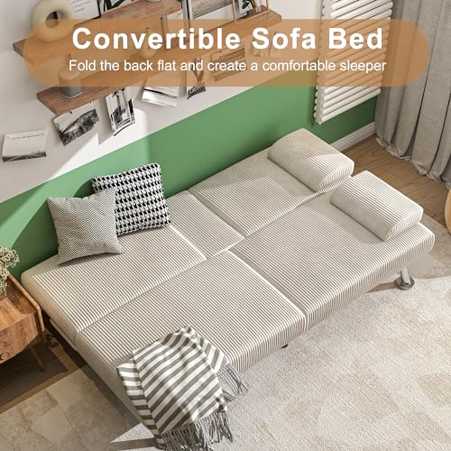Modern Linen Convertible Folding Futon Sofa Bed with Removable Armrests Y192
