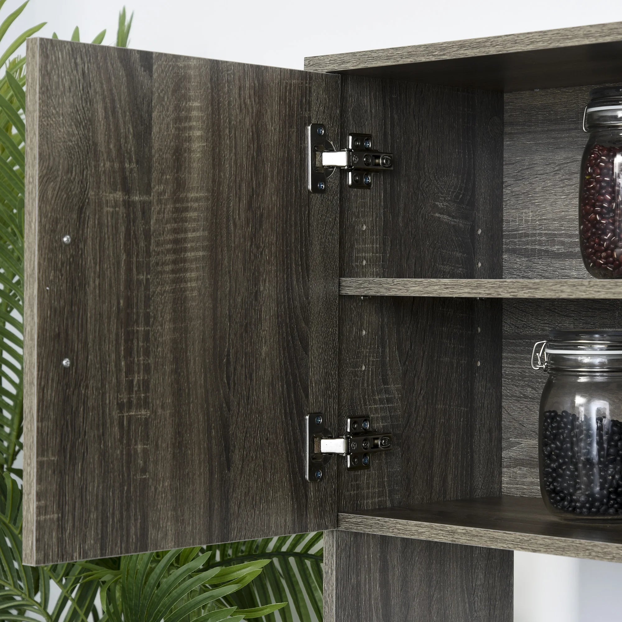 Kitchen Pantry Storage Cabinet with Microwave Stand and Adjustable Shelves K408197