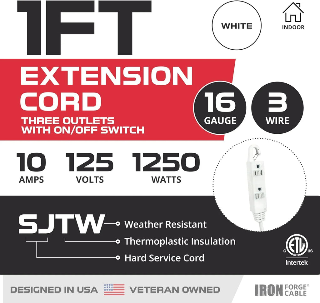 Inline Extension Cord with On/Off Switch, 3 Outlets, 1 FT O56424
