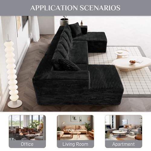 Modular Sectional Sofa with Chaise Lounge, Corduroy Memory Foam, Black Z82307