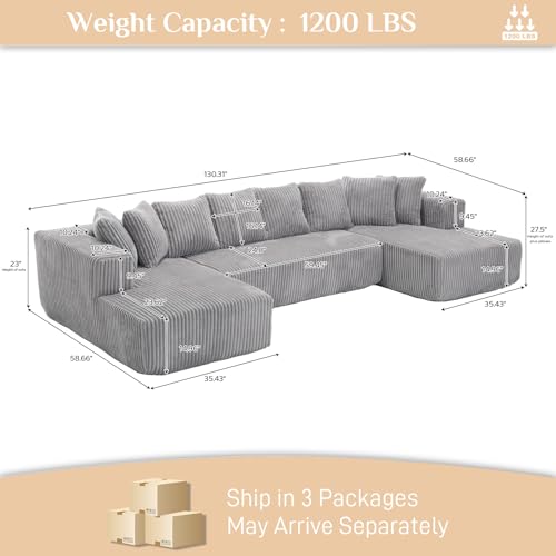 Modular Sectional Sofa with Chaise Lounge, Corduroy Memory Foam, Black Z82307