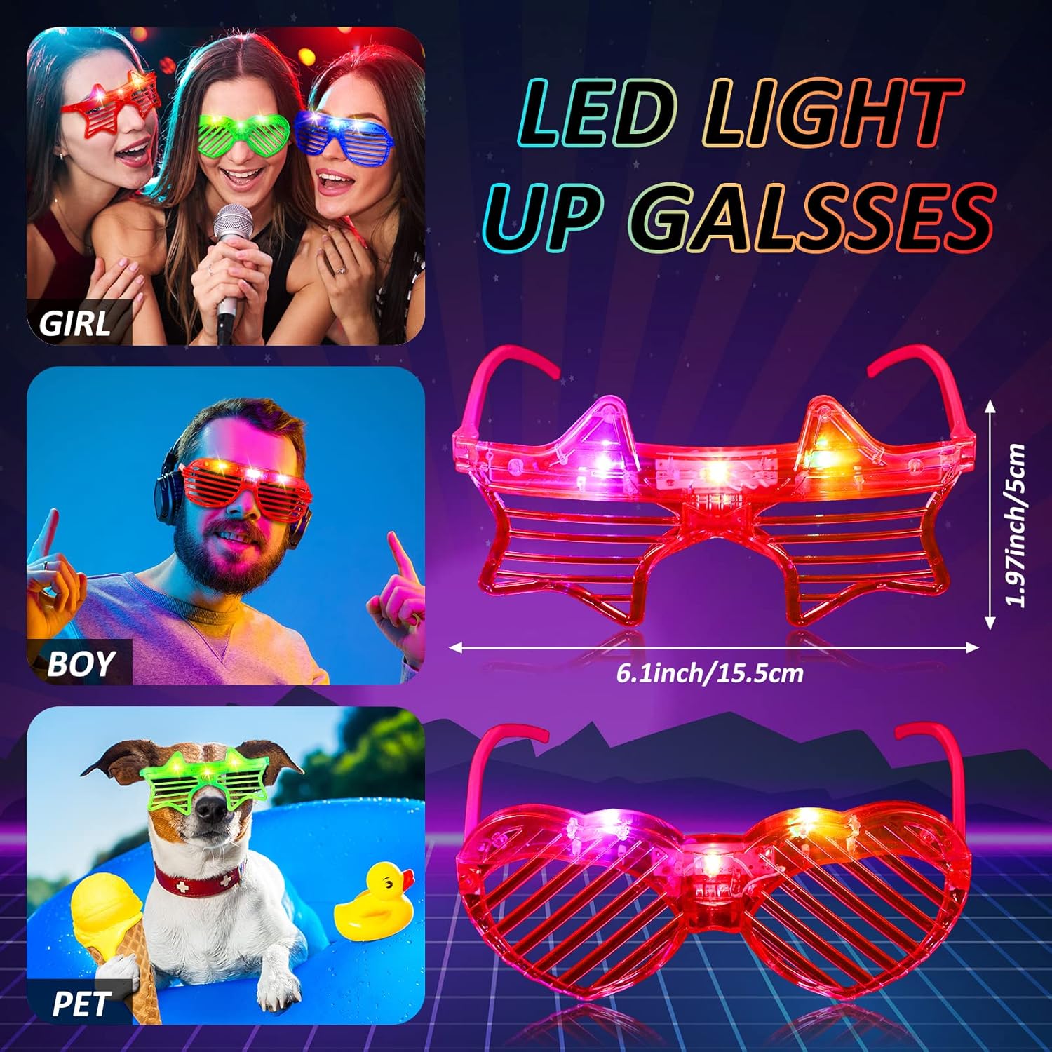 12 Pcs LED Glow in The Dark Glasses for Adult Party Supplies D28733