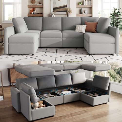 Modular Sectional Sofa with Storage, U Shaped Couch, Blue Y4358