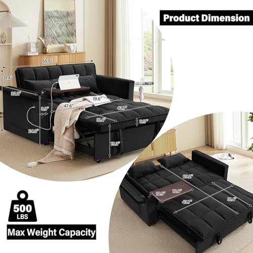Convertible Sofa Bed, 3 in 1 Velvet Sleeper with Adjustable Backrest, Gray K13376