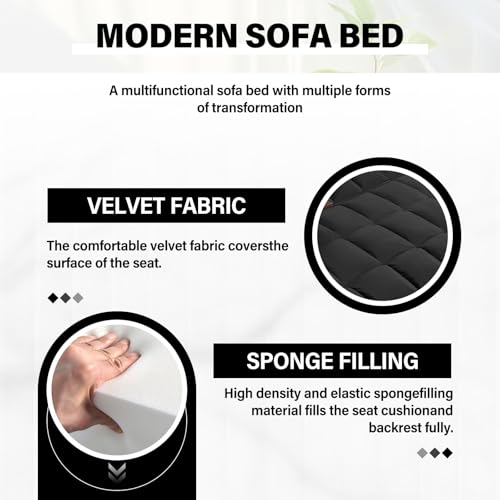 Convertible Sofa Bed, 3 in 1 Velvet Sleeper with Adjustable Backrest, Gray K13376