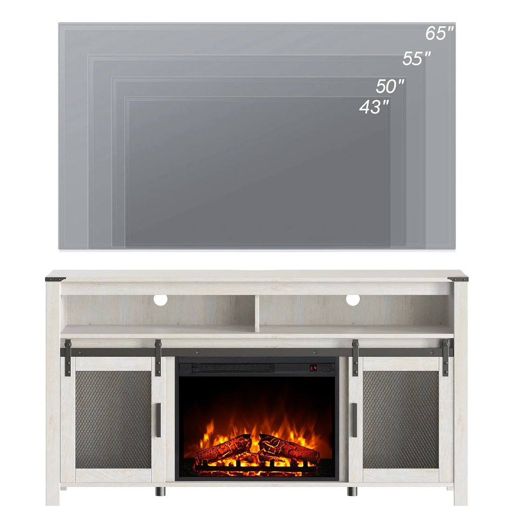 Farmhouse Fireplace TV Stand for 65+ Inch TV, Entertainment Center with Electric Fireplace & Barn Doors Q4240