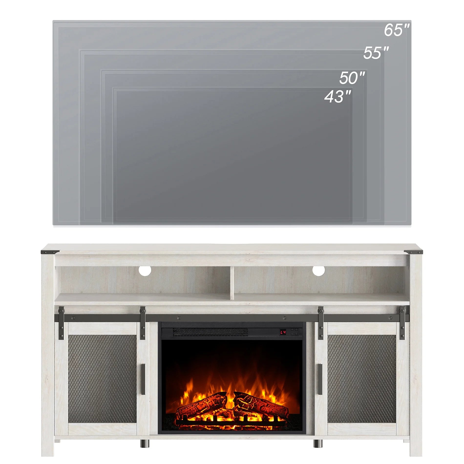 Farmhouse Fireplace TV Stand for 65+ Inch TV, Entertainment Center with Electric Fireplace & Barn Doors Q4240