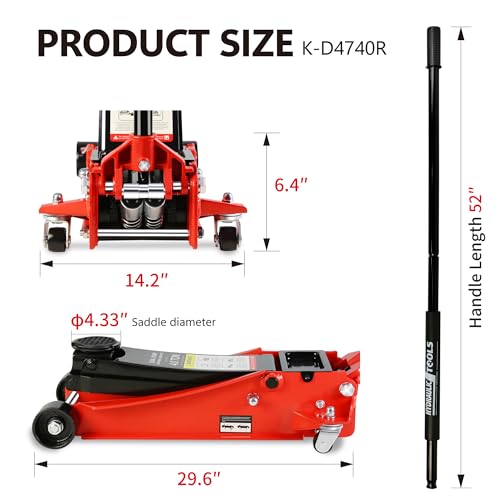 Heavy Duty Hydraulic Floor Jack, Low Profile Steel Racing Jack, 2 Ton Capacity, Blue H1350