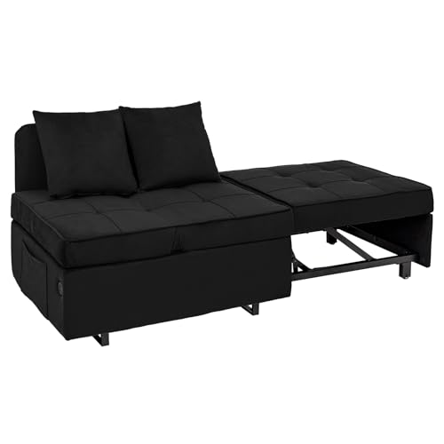 Sofa Bed Convertible Pull Out Couch with 2 Throw Pillows, Dark Grey Z539533