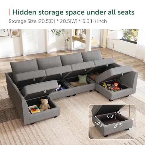 Modular Sectional Sofa with Storage, Grey Z479035