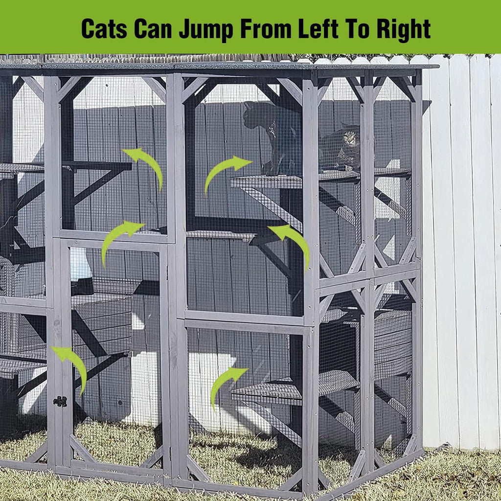 Large Catio Outdoor Cat Enclosure with Door, Platform & Small House X250