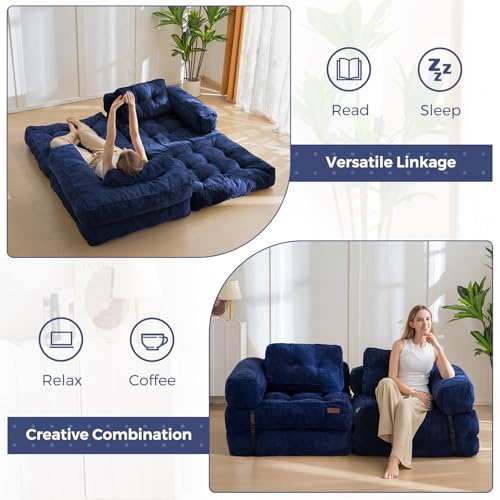 Folding Sofa Bed, L-Shaped Convertible Sleeper Couch with Armrest and Pillow, Dark Grey M375676