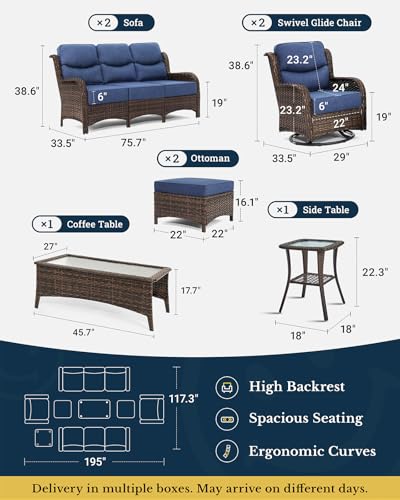Outdoor Wicker Conversation Set with Cushions, 7 Pieces P4930
