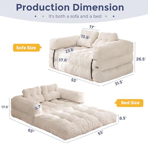 Folding Sofa Bed, L-Shaped Convertible Sleeper Couch with Armrest and Pillow, Dark Grey M375676