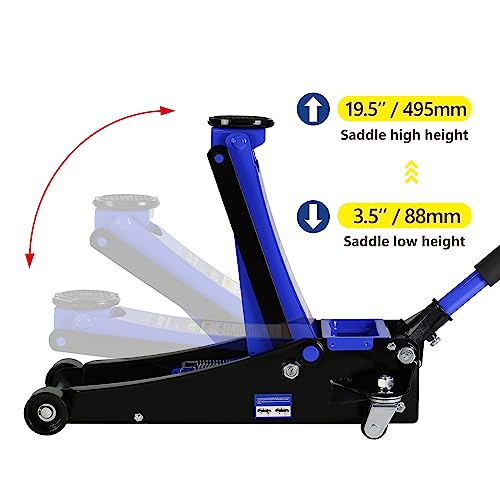 Heavy Duty Hydraulic Floor Jack, Low Profile Steel Racing Jack, 2 Ton Capacity, Blue H1350