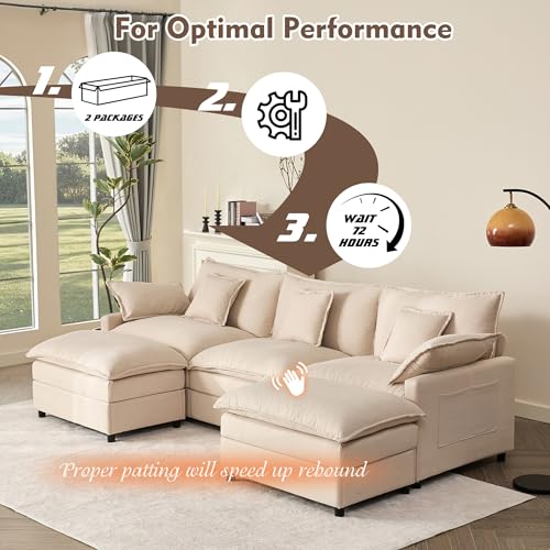 U Shaped Modular Sectional Sofa with Ottoman, Chenille, Black Z16537
