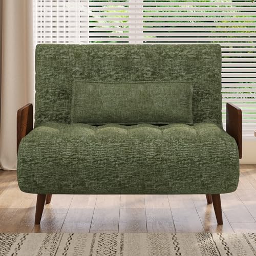 Convertible Chair Bed Sleeper for Adults, Linen with Wooden Arms & Pillows, Foldable Single Futon Sofa Bed Q683821