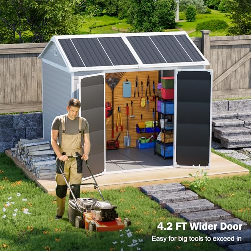 Outdoor Resin Storage Shed 8x4x6 FT with Floor, 2 Windows and Lockable Door Y450972