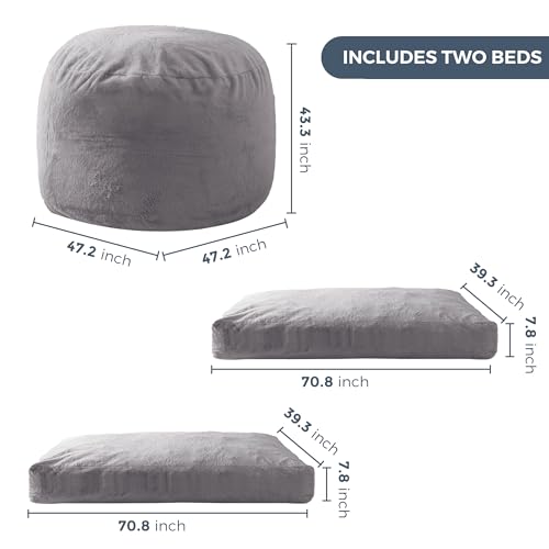 Giant Bean Bag Chair Bed for Adults, Convertible Floor Sofa Mattress R473823