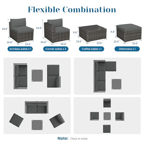 Outdoor Patio Furniture Set with Glass Tea Table, PE Rattan Wicker, Washable Cushions, Grey K8525