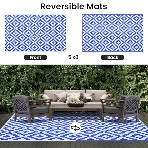 Waterproof Outdoor Rug 5x8 ft, Reversible Plastic Straw Patio Mat Z2613